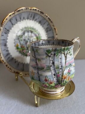 Demitasse Royal Albert Silver Birch Cup & Saucer